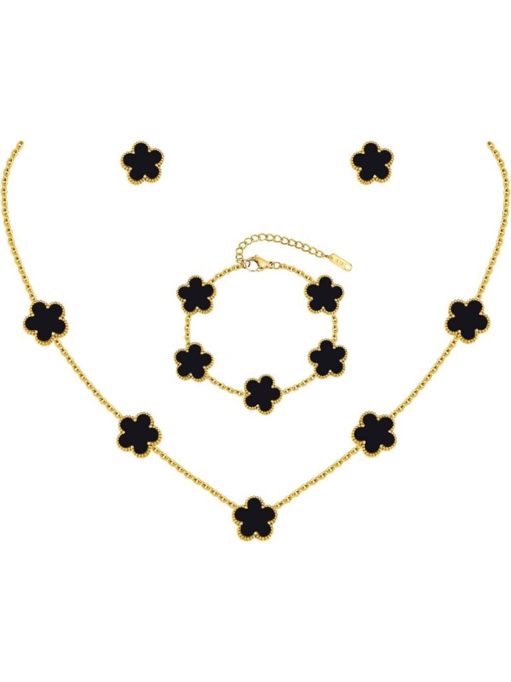 Elegant Gold Jewelry Set - 18K Plated Flower Necklace, Bracelet & Earrings Gift